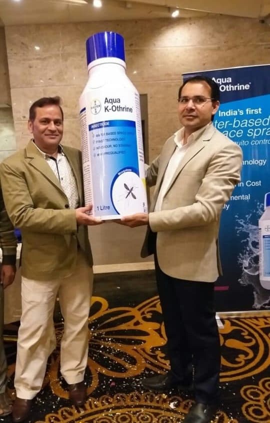 Vansh Pest Control founder photographed with technical leadership at the Bayer Aqua K-Othrine India launch event