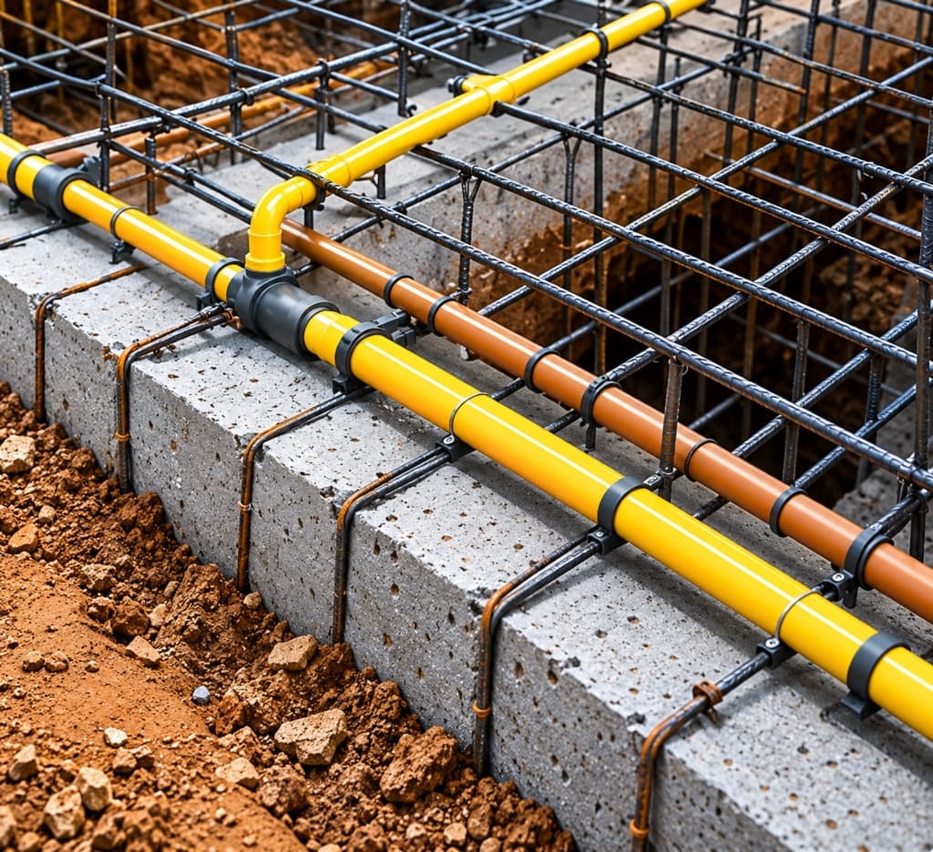 Anti-termite piping system laid along construction foundation